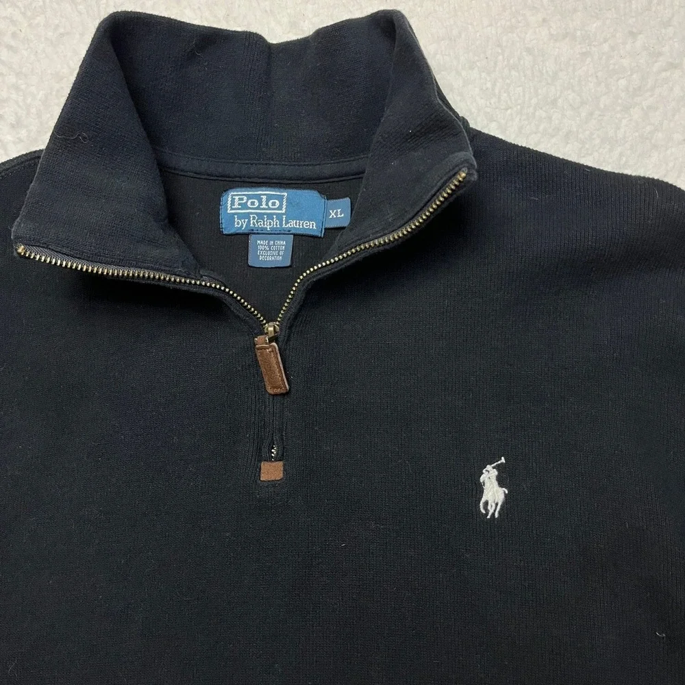 Polo Ralph Lauren Sweater Mens‎ XL Black Quarter Zip Pullover Cotton Knit Pony